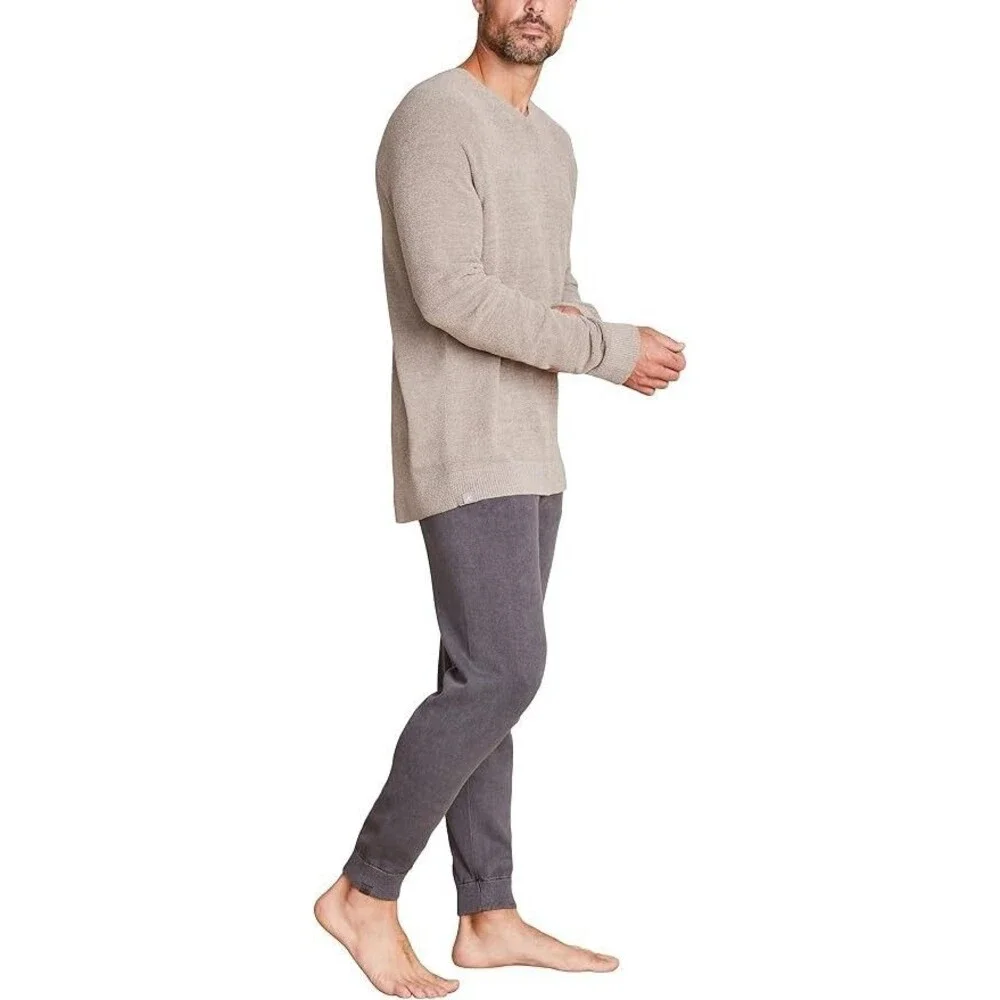 Barefoot Dreams CozyChic Ultra Lite Men's V-Neck Pullover M Taupe Beige Sweater